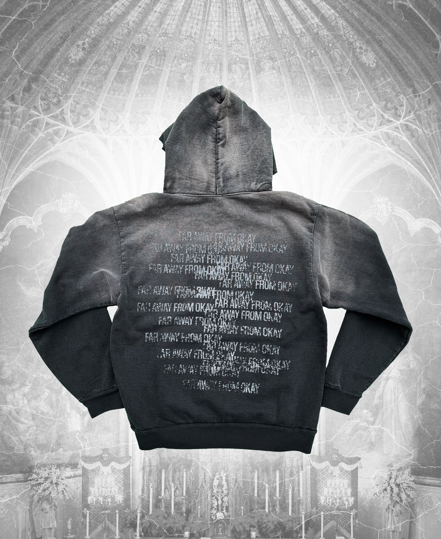 'FAR AWAY FROM OKAY' HOODIE (DISTRESSED BLACK)