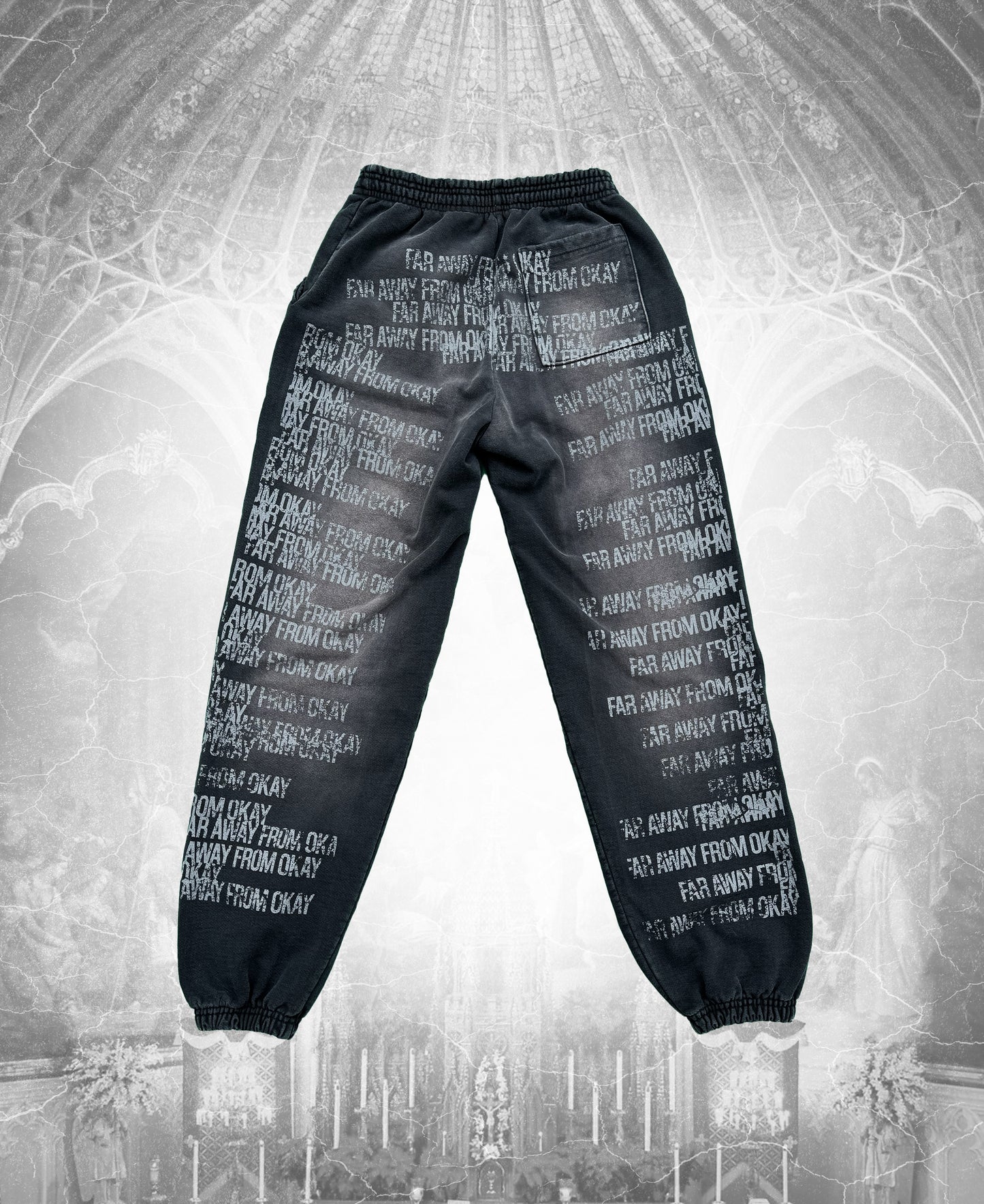 'FAR AWAY FROM OKAY' SWEATPANTS (DISTRESSED BLACK)